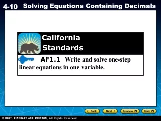 AF1.1   Write and solve one-step linear equations in one variable.