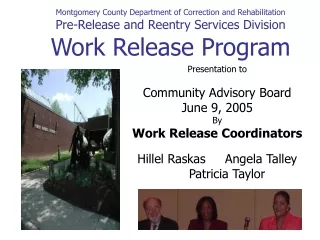 Presentation to  Community Advisory Board June 9, 2005 By Work Release Coordinators
