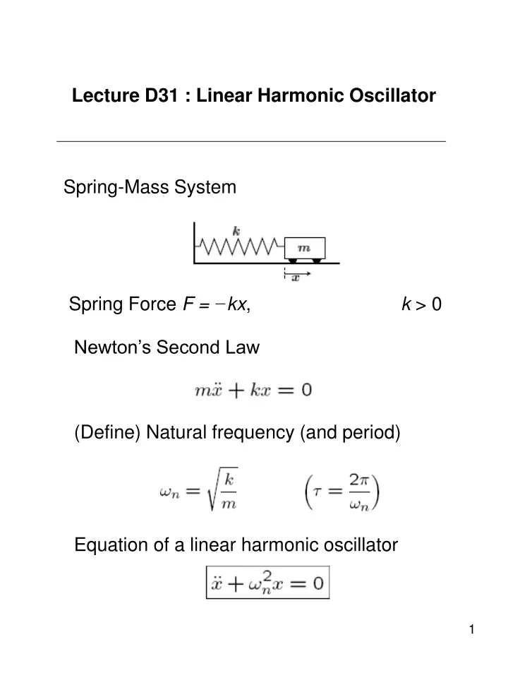lecture d31 linear harmonic oscillator