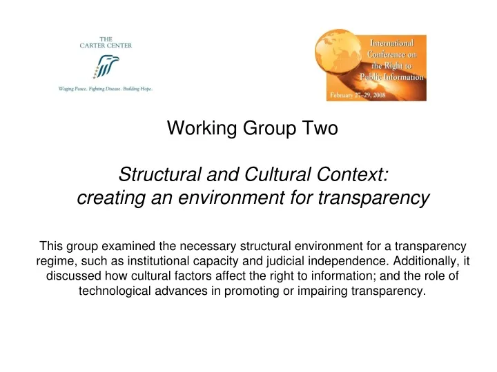 working group two structural and cultural context