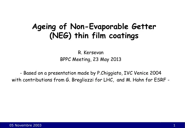 ageing of non evaporable getter neg thin film coatings