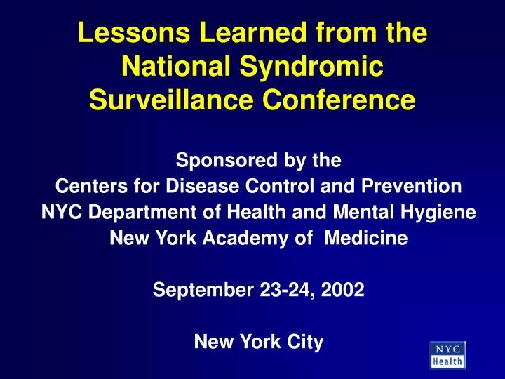 lessons learned from the national syndromic surveillance conference