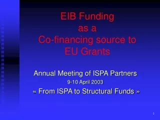 EIB Funding as a Co-financing source to EU Grants