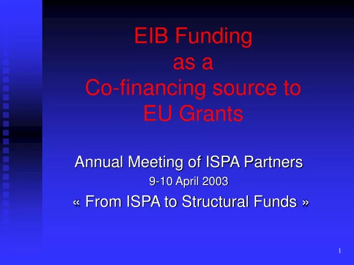 eib funding as a co financing source to eu grants