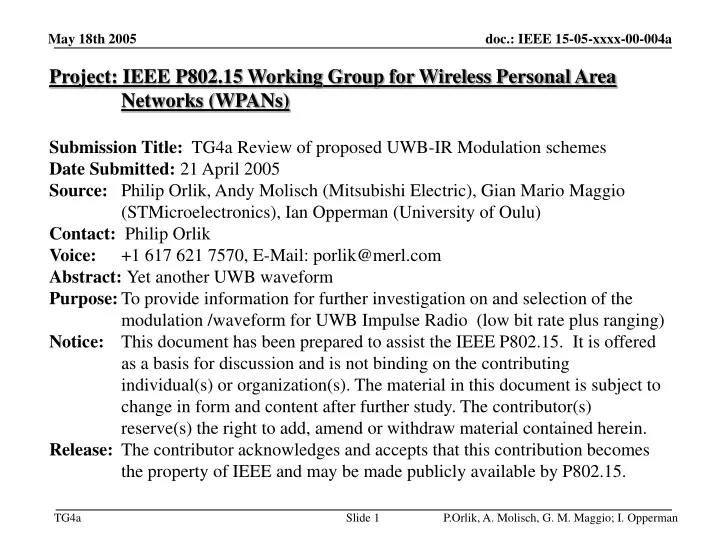 project ieee p802 15 working group for wireless