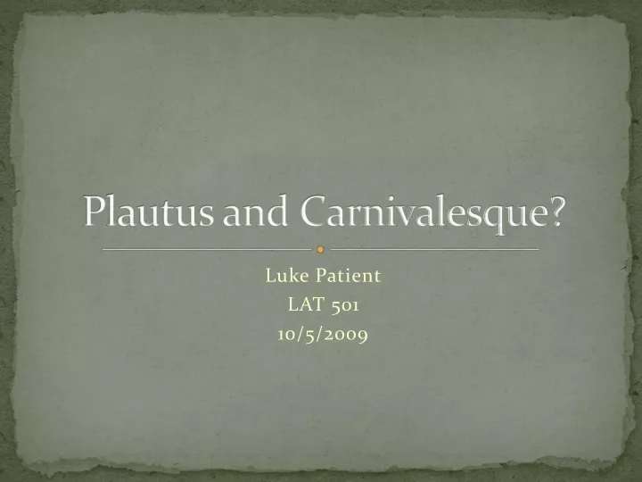 plautus and carnivalesque