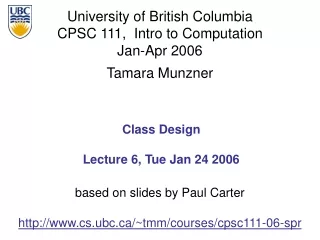 Class Design Lecture 6, Tue Jan 24 2006
