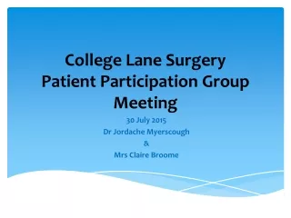 College Lane Surgery Patient Participation Group Meeting