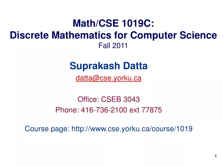 math cse 1019c discrete mathematics for computer science fall 2011