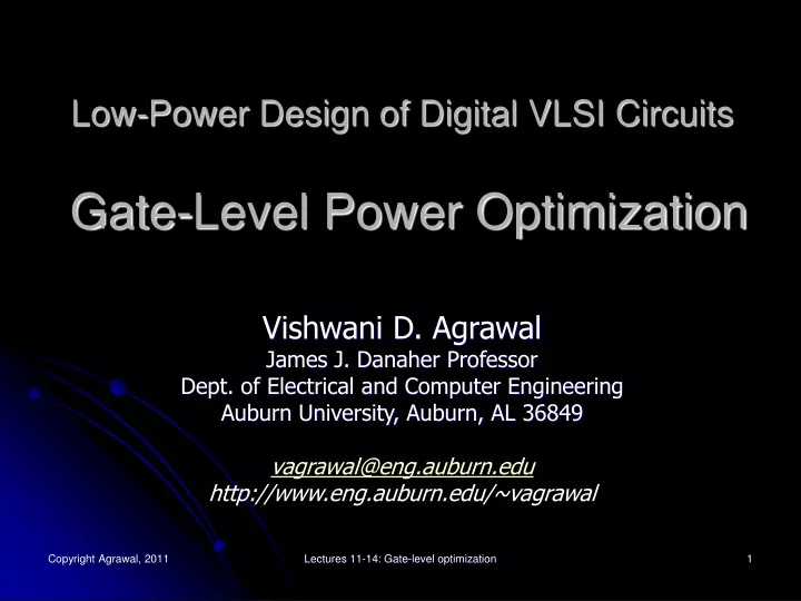 low power design of digital vlsi circuits gate level power optimization