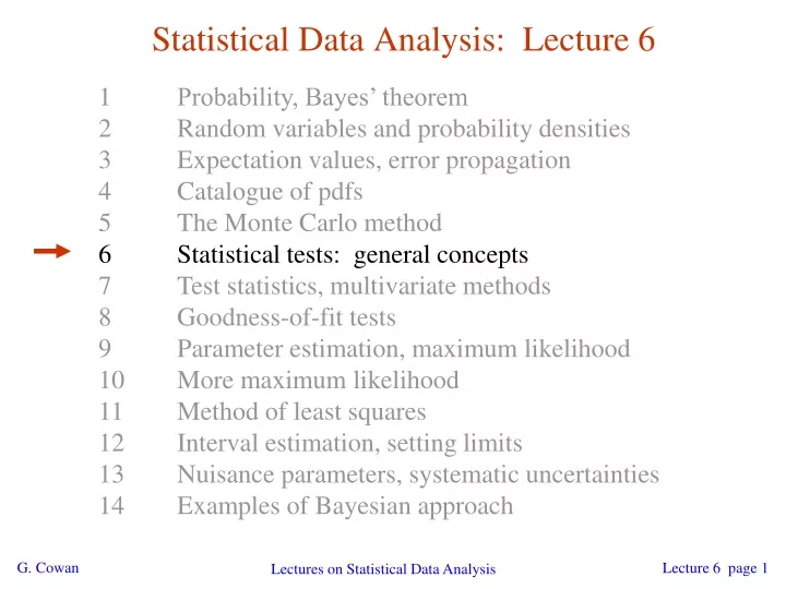 statistical data analysis lecture 6