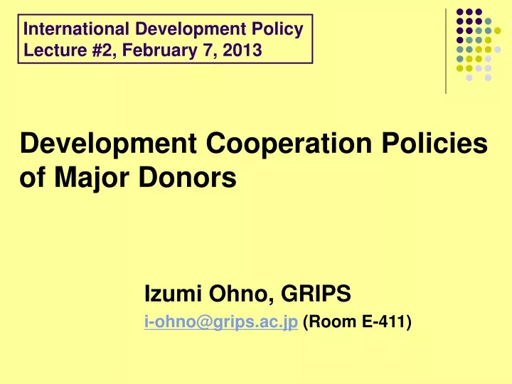 development cooperation policies of major donors