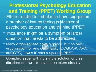 Professional Psychology Education and Training (PPET) Working Group