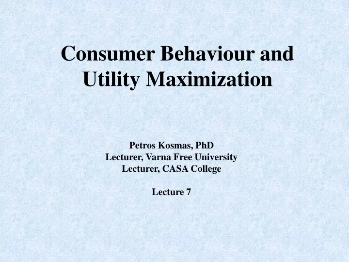 consumer behaviour and utility maximization