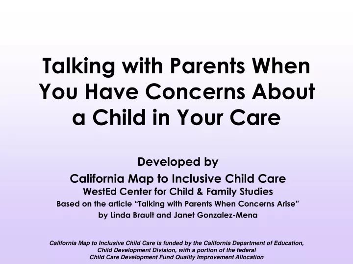 talking with parents when you have concerns about a child in your care