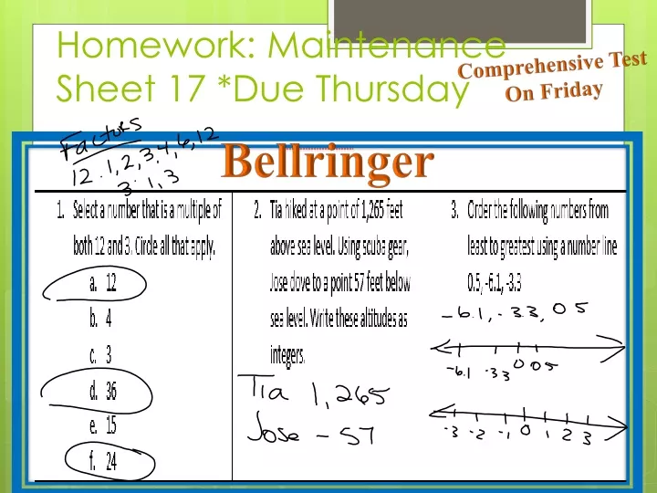 homework maintenance sheet 17 due thursday
