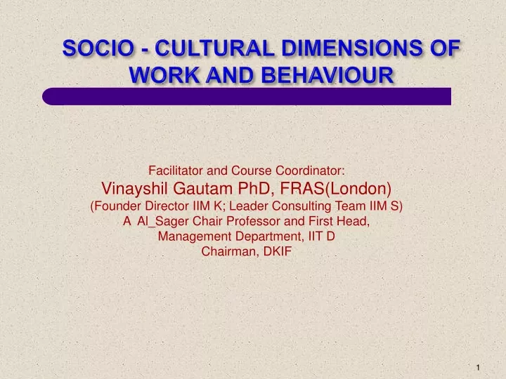 socio cultural dimensions of work and behaviour