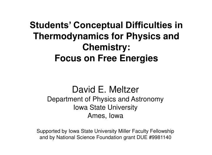 students conceptual difficulties in thermodynamics for physics and chemistry focus on free energies