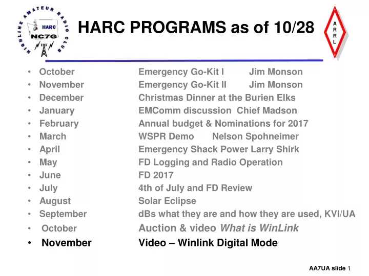 harc programs as of 10 28