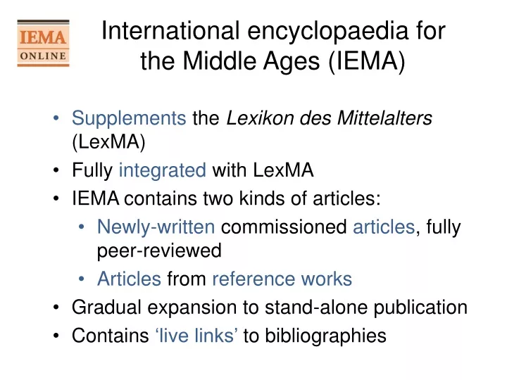 international encyclopaedia for the middle ages