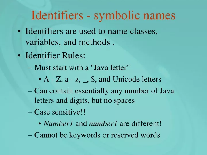 identifiers symbolic names