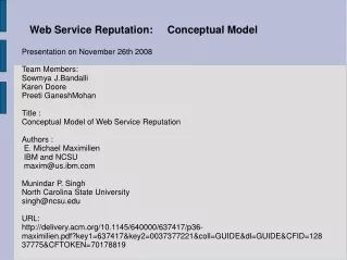 Web Service Reputation:     Conceptual Model