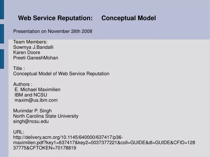 web service reputation conceptual model