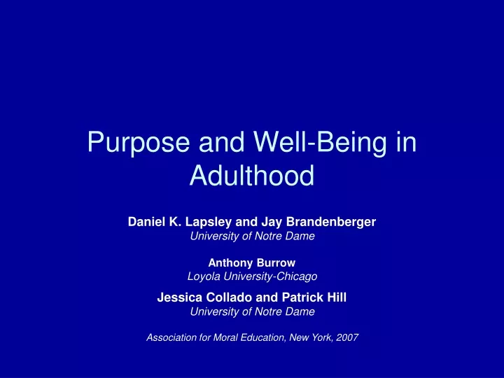 purpose and well being in adulthood