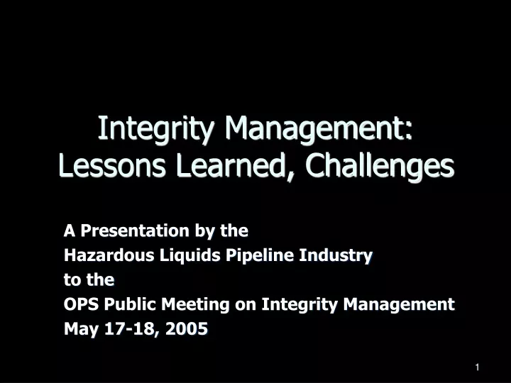 integrity management lessons learned challenges