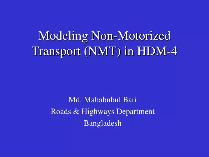 modeling non motorized transport nmt in hdm 4