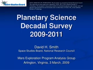 Planetary Science Decadal Survey 2009-2011