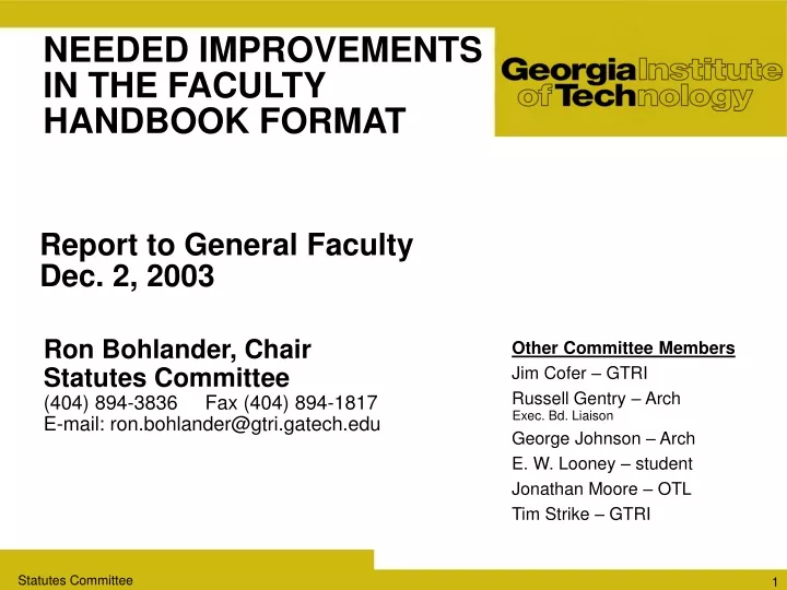 needed improvements in the faculty handbook format