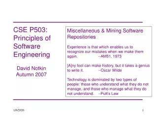CSE P503: Principles of Software Engineering