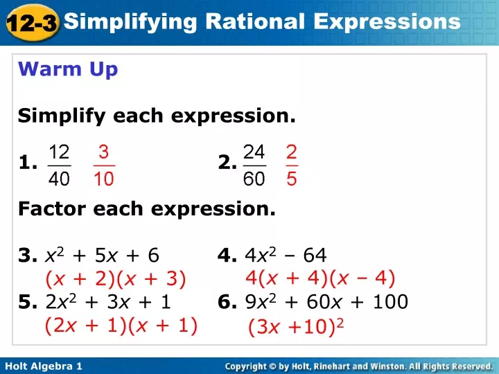 warm up simplify each expression 1 2 factor each