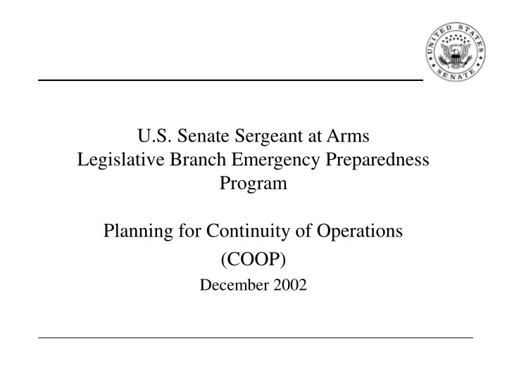 u s senate sergeant at arms legislative branch emergency preparedness program