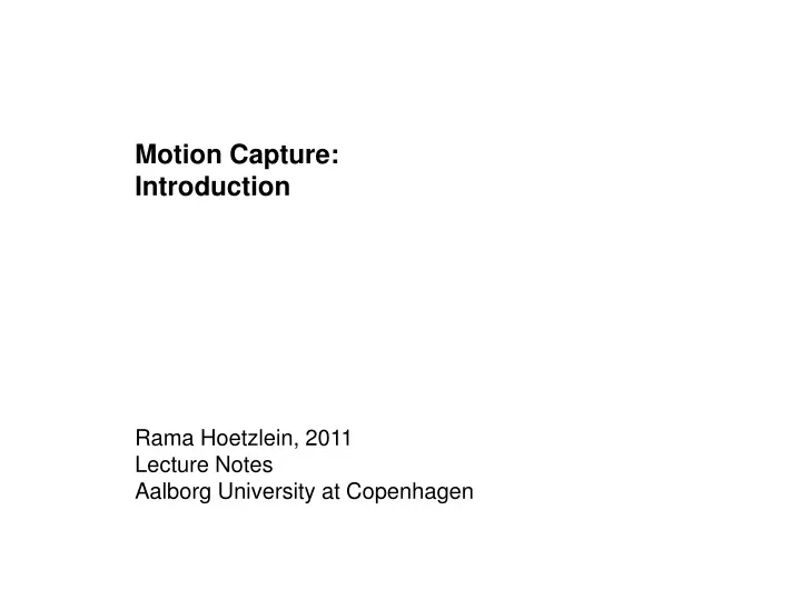 motion capture introduction