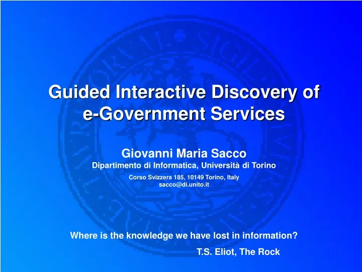 guided interactive discovery of e government
