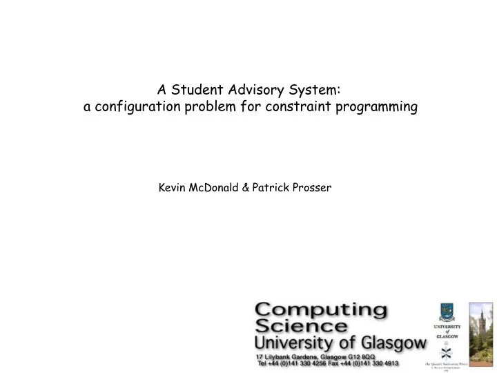 a student advisory system a configuration problem