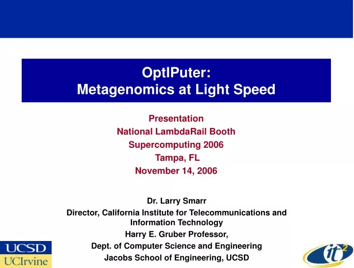 optiputer metagenomics at light speed