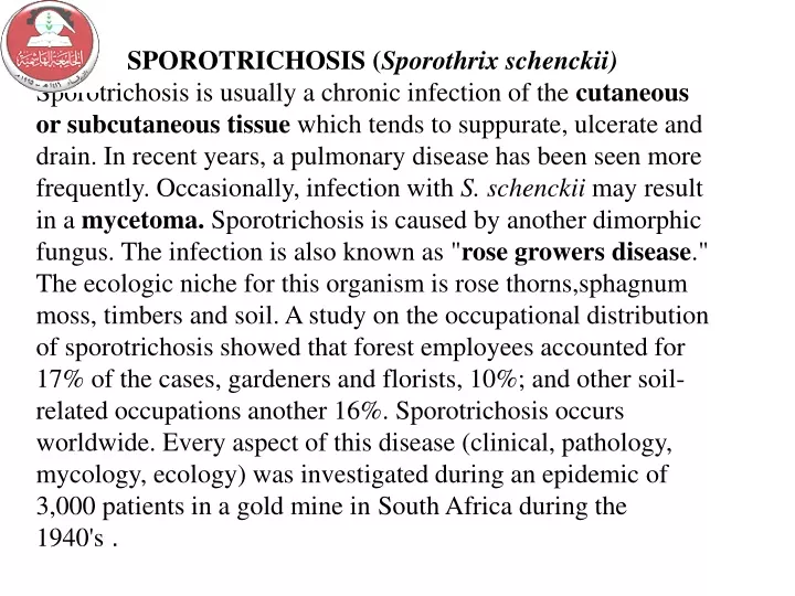 sporotrichosis sporothrix schenckii