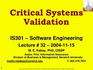Critical Systems Validation