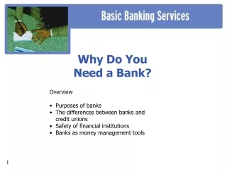 Why Do You Need a Bank? Overview  Purposes of banks  The differences between banks and