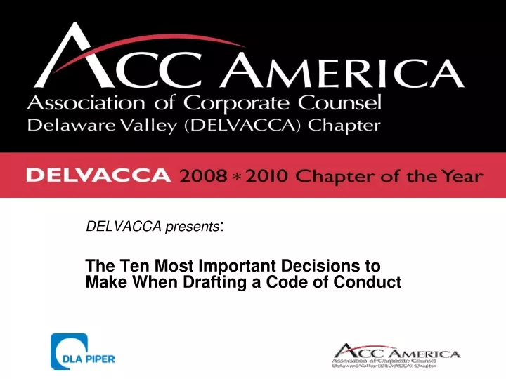 delvacca presents the ten most important decisions to make when drafting a code of conduct