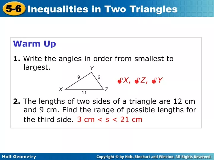 warm up 1 write the angles in order from smallest