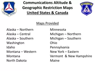 Communications Altitude &amp; Geographic Restriction Maps United States &amp; Canada