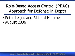 Role-Based Access Control (RBAC) Approach for Defense-in-Depth