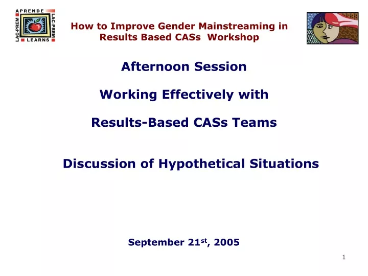 how to improve gender mainstreaming in results based cass workshop