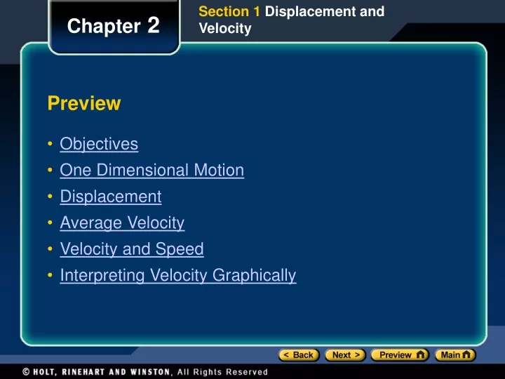 section 1 displacement and velocity