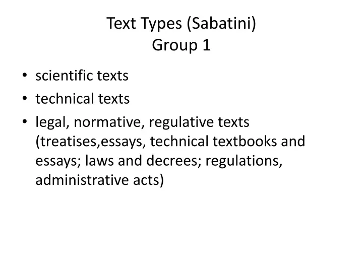 text types sabatini group 1