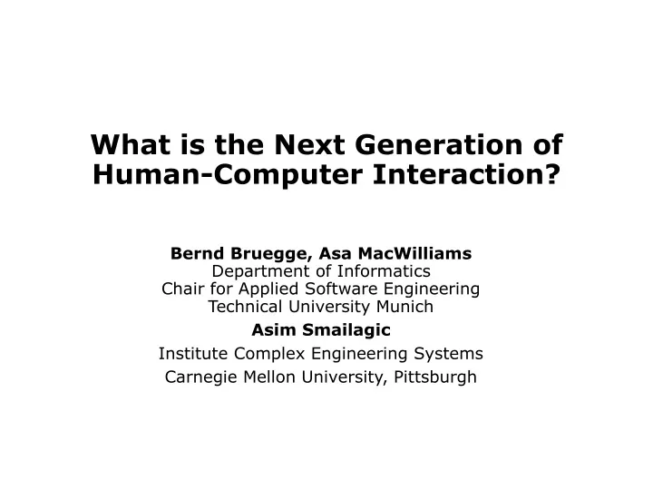 what is the next generation of human computer interaction